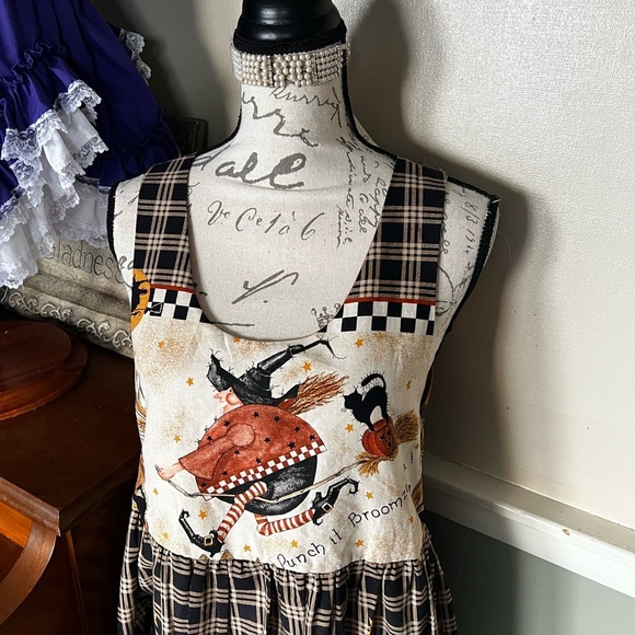 🧡 Rare Vintage Handmade Halloween Witch Black Cat Pumpkin Harvest Dress M‼️FINAL - Picture 3 of 9